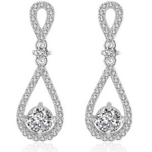 Elegant Silver Sparkly Teardrop Earrings- WG